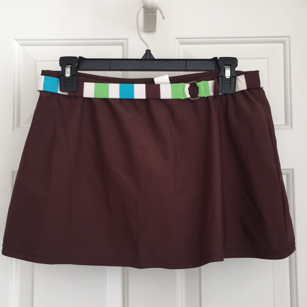 Beach Diva Women's Swim Skirt Size 12 Brown Colorful Belt Attachment